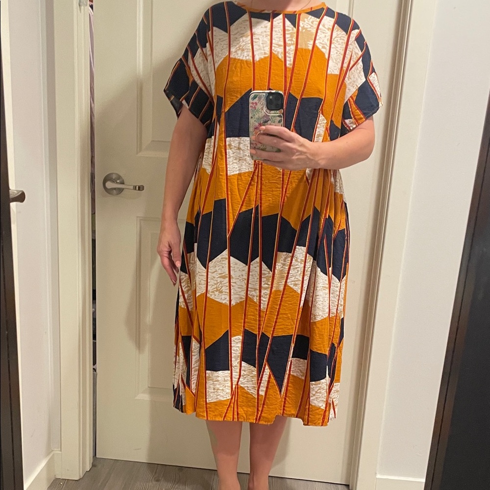 Geometric Orange and Black Dress